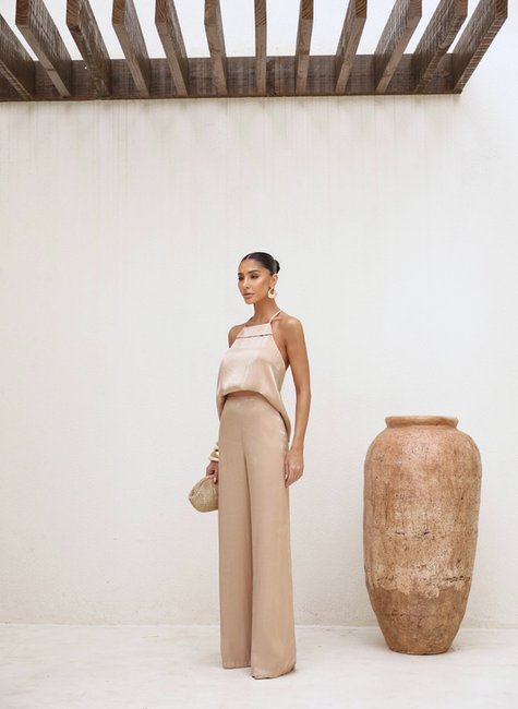 CONJUNTO BLUSA AVIAMENTO CREPE ACETINADO - DOURADO