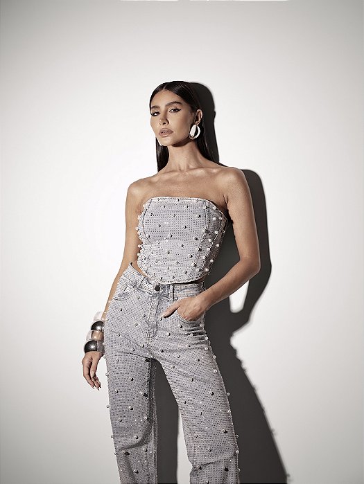 CROPPED JEANS STRASS PÉROLAS CELEBRATION