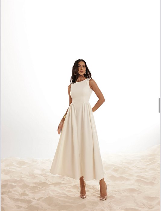 VESTIDO LONGO COSTAS ABERTA FLÁVIA - OFF WHITE