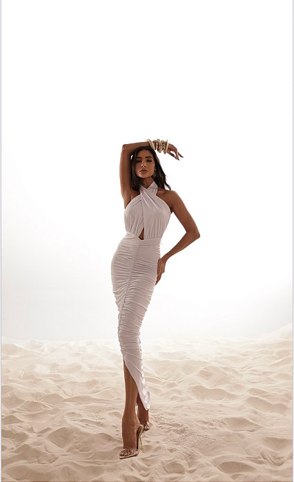 VESTIDO LONGO FRENTE ÚNICA MICHELE - OFF WHITE