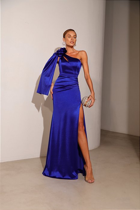VESTIDO DE FESTA LOS ANGELES CREPE ACETINADO - AZUL ROYAL