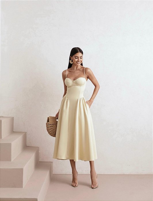 VESTIDO BRENDA MEIA TAÇA ALFAIATARIA - MANTEIGA