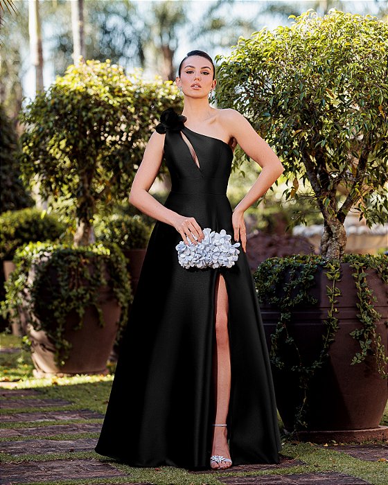 VESTIDO DE FESTA PALOMA ZIBELINE UM OMBRO - PRETO