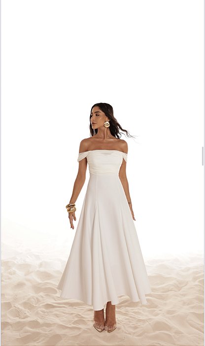 VESTIDO MIDI SAFIRA OMBRO A OMBRO - OFF WHITE