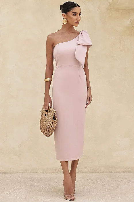 VESTIDO SAMANTA MIDI UM OMBRO LAÇO - ROSA