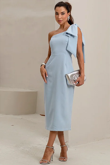 VESTIDO SAMANTA MIDI UM OMBRO LAÇO - AZUL