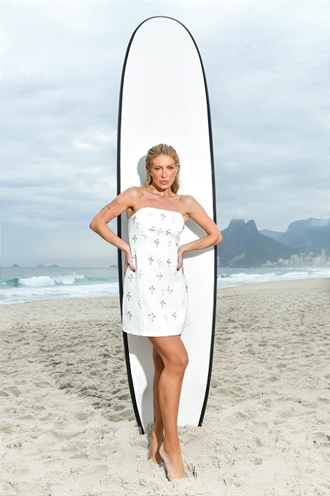 VESTIDO T.Q.C ALFAIATARIA CURTO PÉROLAS CELEBRATION - BRANCO