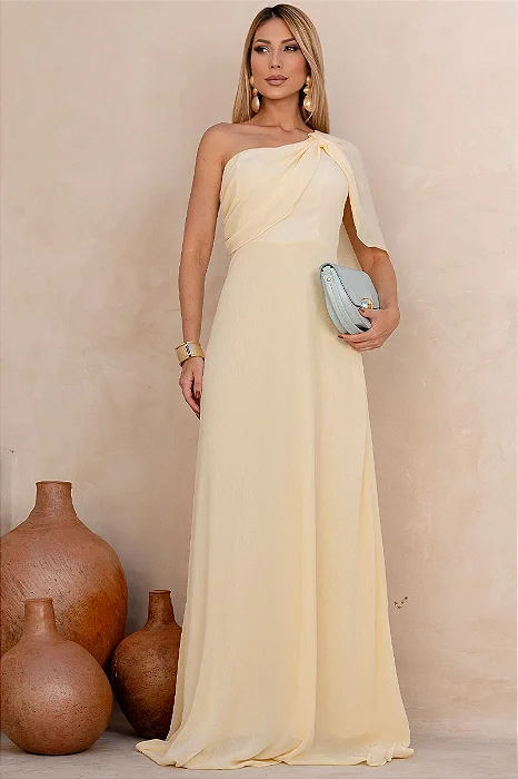 VESTIDO JAMILE LONGO UM OMBRO - AMARELO