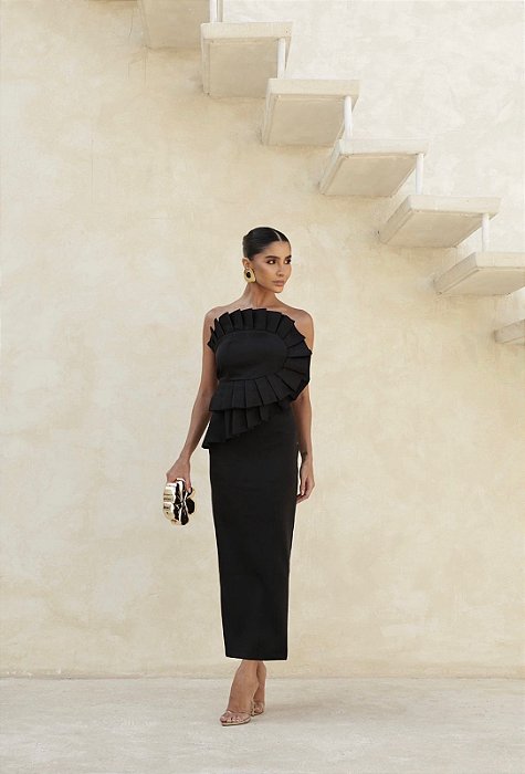 VESTIDO MIDI SAFIRA ALFAIATARIA - PRETO