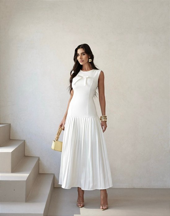 VESTIDO MARIAH MIDI PLISSADO - BRANCO