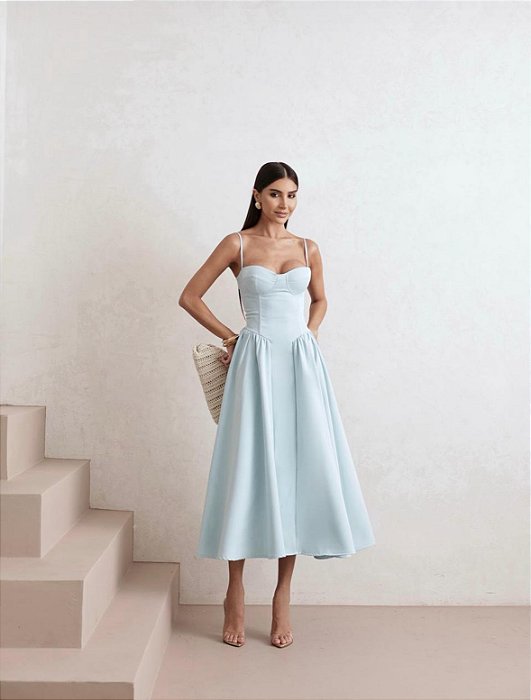 VESTIDO BRENDA MEIA TAÇA ALFAIATARIA - AZUL CLARO