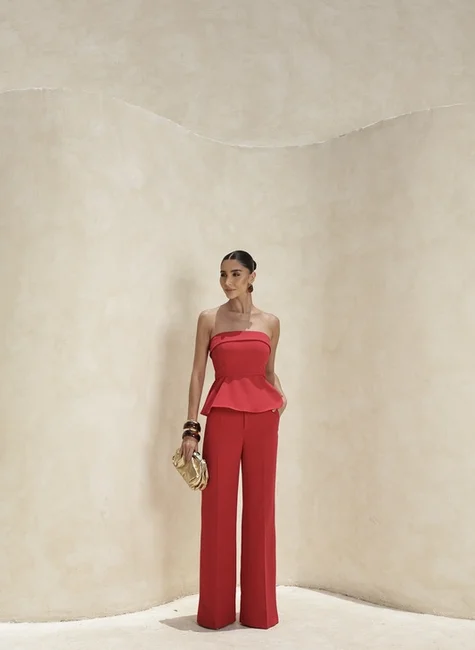 CONJUNTO BLUSA E CALÇA BARCELONA ALFAIATARIA - VERMELHO