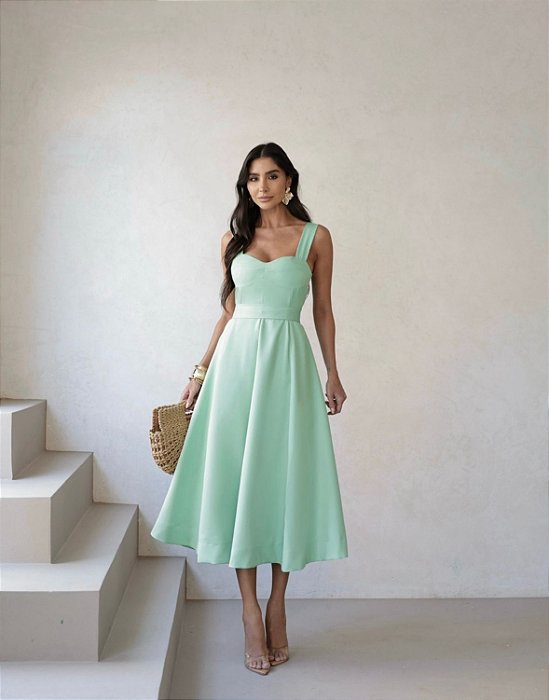 VESTIDO CAMILLE MIDI COM FAIXA - VERDE MENTA
