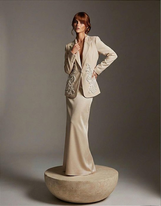 BLAZER BORDADO PÉROLAS CELEBRATION - BEGE