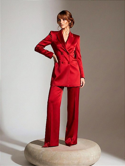 CONJUNTO PANTALONA E BLAZER CREPE ACETINADO CELEBRATION - VERMELHO