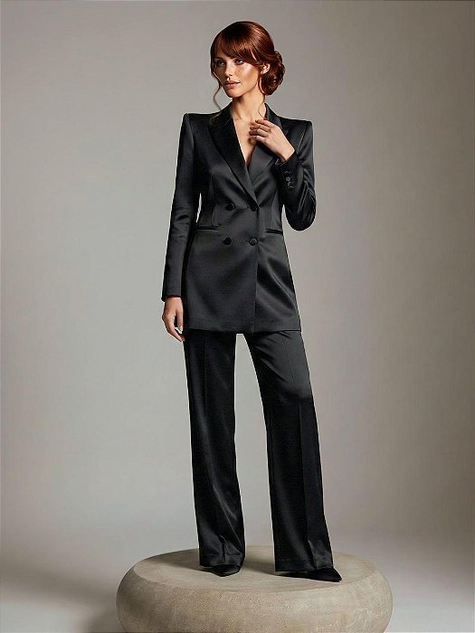CONJUNTO PANTALONA E BLAZER CREPE ACETINADO CELEBRATION - PRETO