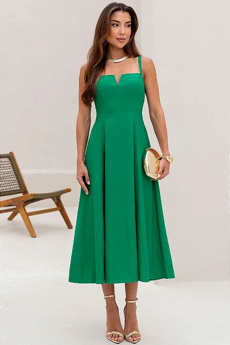 VESTIDO CAROL DECOTE V COM ALÇAS - VERDE