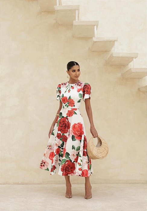 VESTIDO OLIVIA MIDI COM MANGA ALAFAIATARIA - EDIÇÃO CHRISTMAS