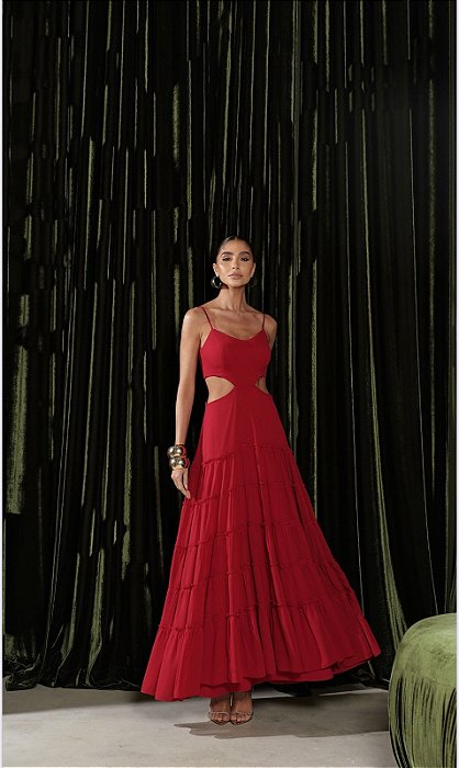 VESTIDO CREPE SILK CAMADAS HELEN - VERMELHO