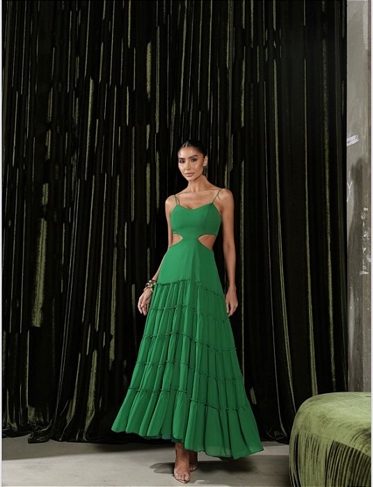 VESTIDO CREPE SILK CAMADAS HELEN - VERDE
