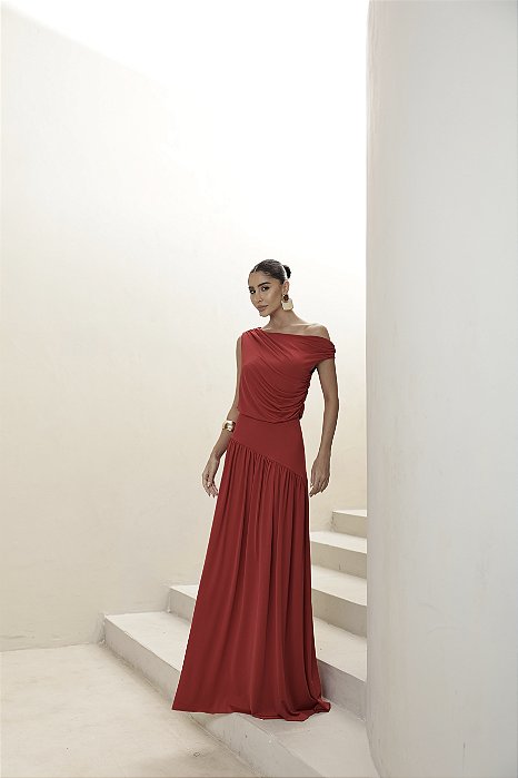 VESTIDO LONGO DRAPEADO CAMILLA - VERMELHO
