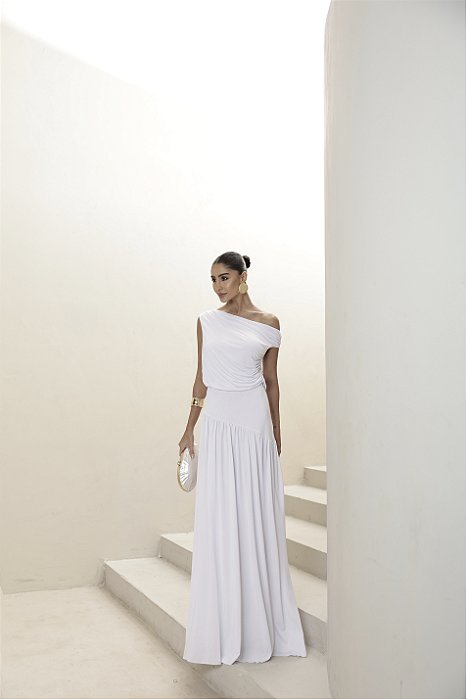 VESTIDO LONGO DRAPEADO CAMILLA - BRANCO
