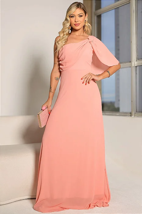 VESTIDO JAMILE LONGO UM OMBRO - ROSE