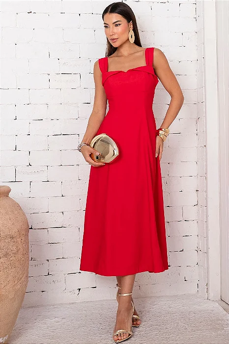 VESTIDO ROCHELE MIDI COM ALÇA LARGA - VERMELHO