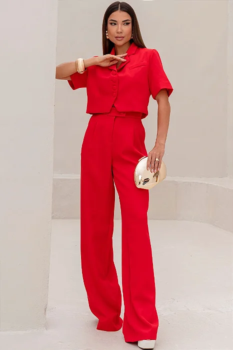 CALÇA SELENA ALFAIATARIA BOLSOS FRENTE - VERMELHO