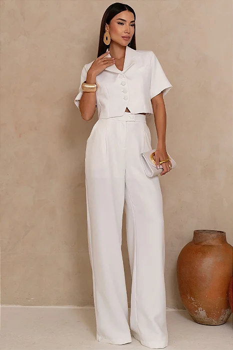 CALÇA SELENA ALFAIATARIA BOLSOS FRENTE - BRANCO