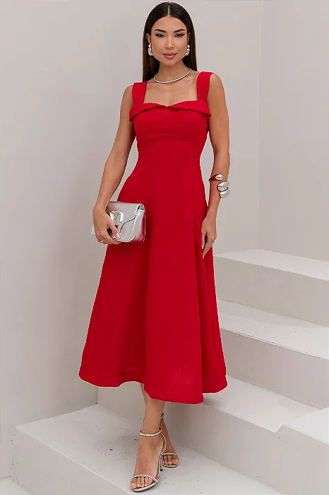 VESTIDO FRANCISCA MIDI ALÇA LARGA - VERMELHO