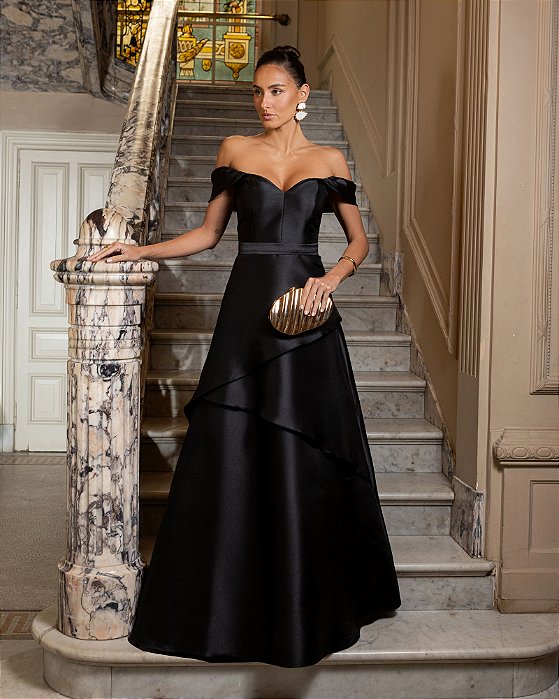 VESTIDO VITÓRIA ZIBELINE OMBRO A OMBRO - PRETO