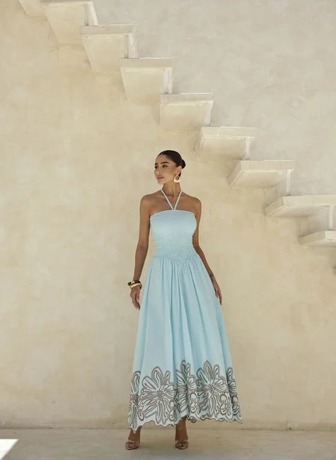 VESTIDO GRAMADO LAISE BARRADO - AZUL CLARO