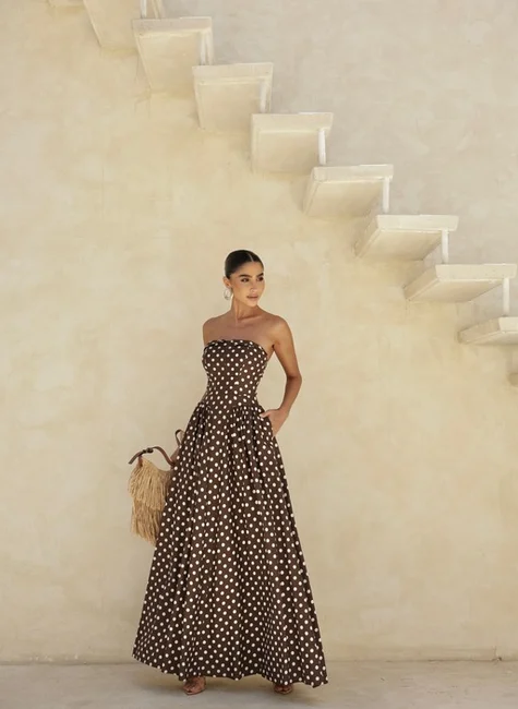 VESTIDO LONGO POÁ JUJU - MARROM