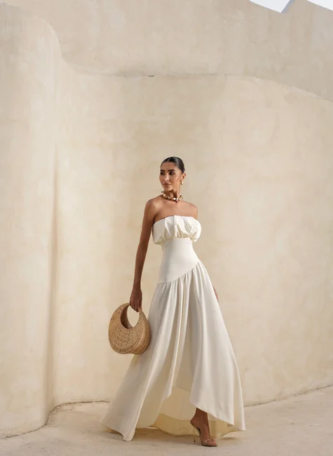 VESTIDO MIDI HELENA SAIA ASSIMÉTRICA - OFF WHITE