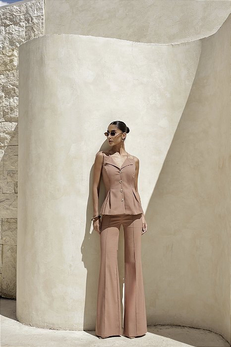 CONJUNTO ALFAIATARIA ALÇA DUPLA CAMILLE - NUDE