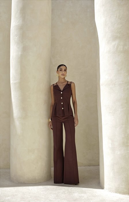 CONJUNTO ALFAIATARIA ALÇA DUPLA CAMILLE - CAFÉ