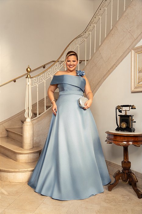 VESTIDO ÁGATA OMBRO A OMBRO DETALHE FLOR PLUS SIZE - LAVANDA