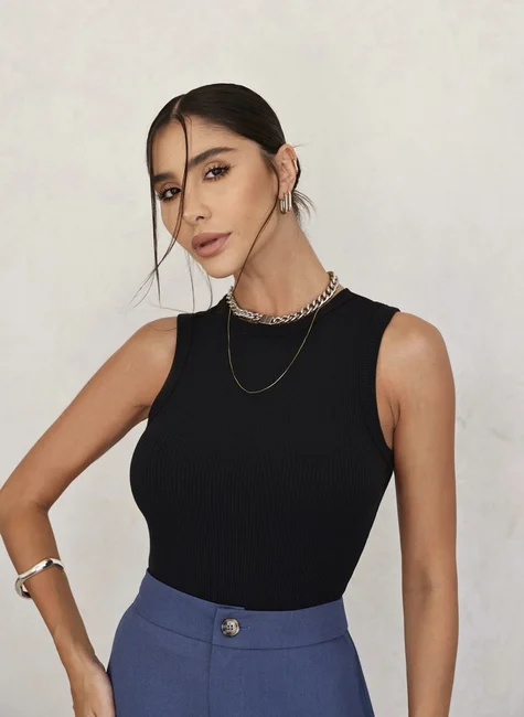 REGATA CANELADA KAMILA - PRETO