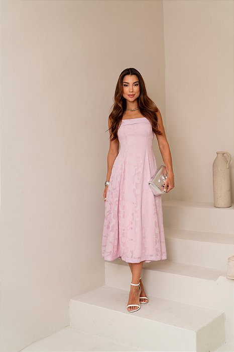 VESTIDO LOREN BORDADO ALÇA E BOLSOS - ROSA