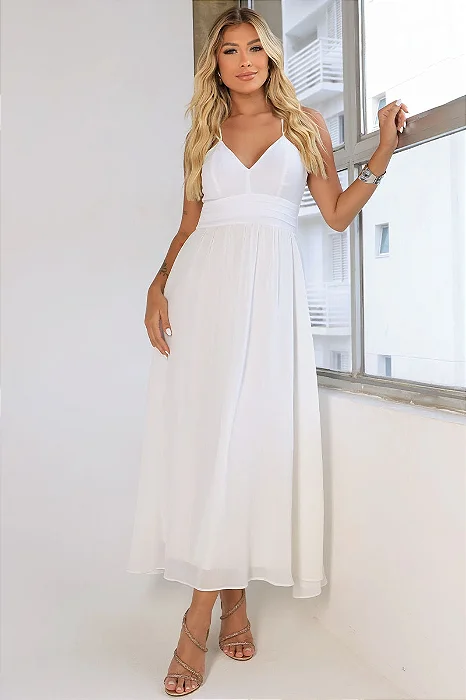 VESTIDO ANTONELLA MIDI LISO COM ZIPER COSTA - OFF WHITE