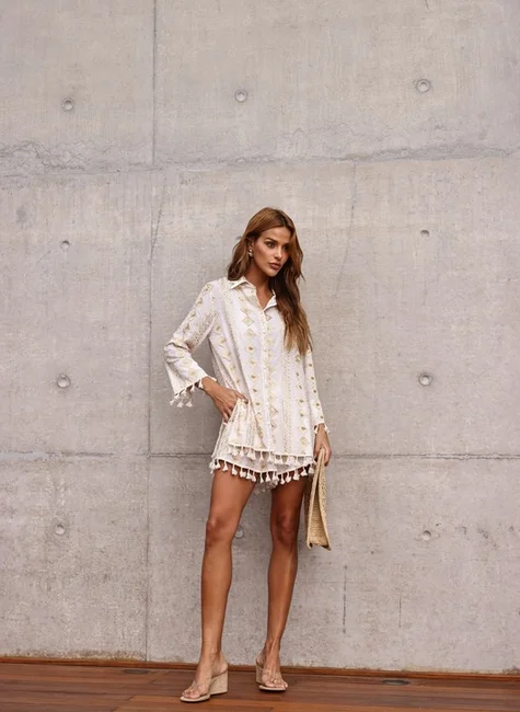 CONJUNTO CAMISA E SHORT LAISE BRUNA - DOURADO