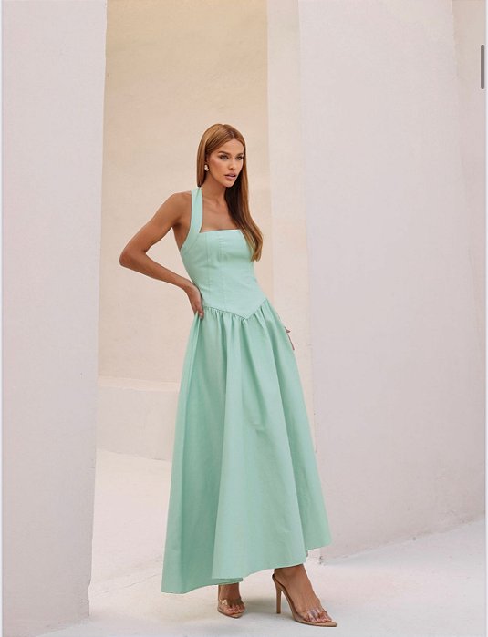 VESTIDO LONGO FRENTE ÚNICA MARCELE - VERDE MENTA