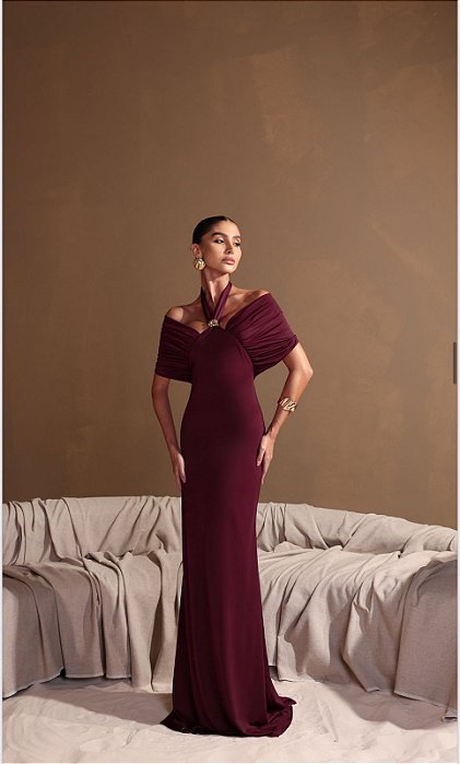 VESTIDO LONGO CHOKER SOLANGE - MARSALA
