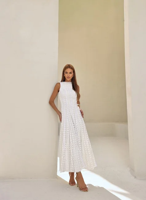 VESTIDO GUIPURÉ RENDA COM VIÉS MARINA - OFF WHITE