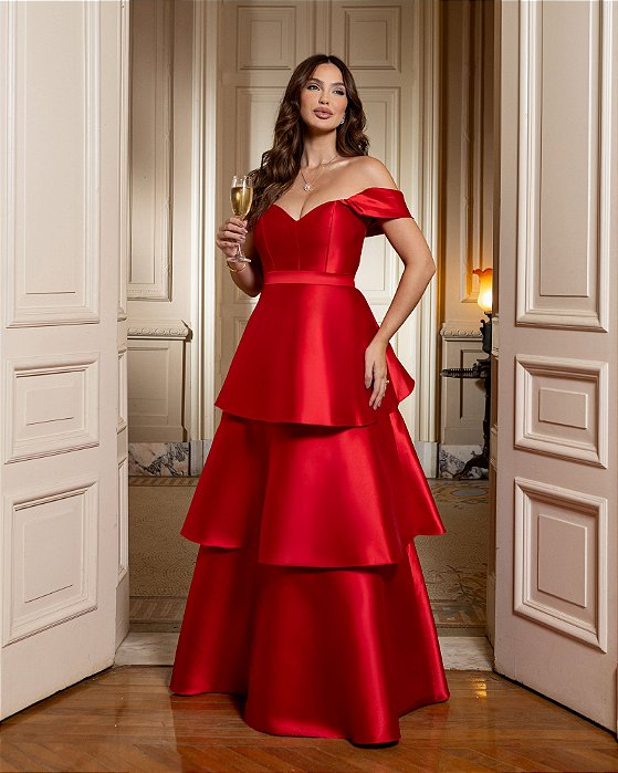 VESTIDO DE FESTA MYKONOS ZIBELINE CAMADAS - VERMELHO