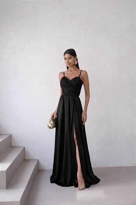 VESTIDO DE FESTA GÊNOVA CREPE ACETINADO - PRETO