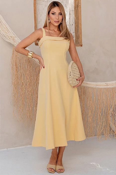 VESTIDO TEODORA COM ALÇA E BOLSOS - AMARELO
