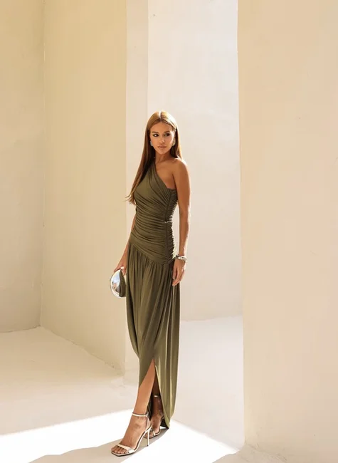 VESTIDO LONGO ASSIMÉTRICO BRUNA - VERDE MUSGO