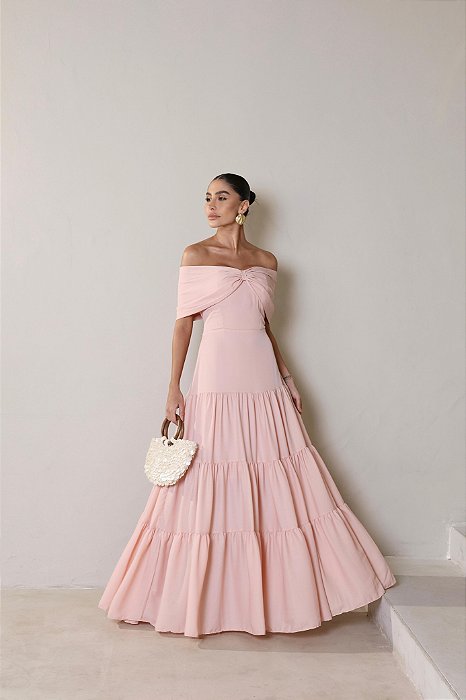 VESTIDO HOLANDA CHIFON OMBRO A OMBRO - ROSA CLARO